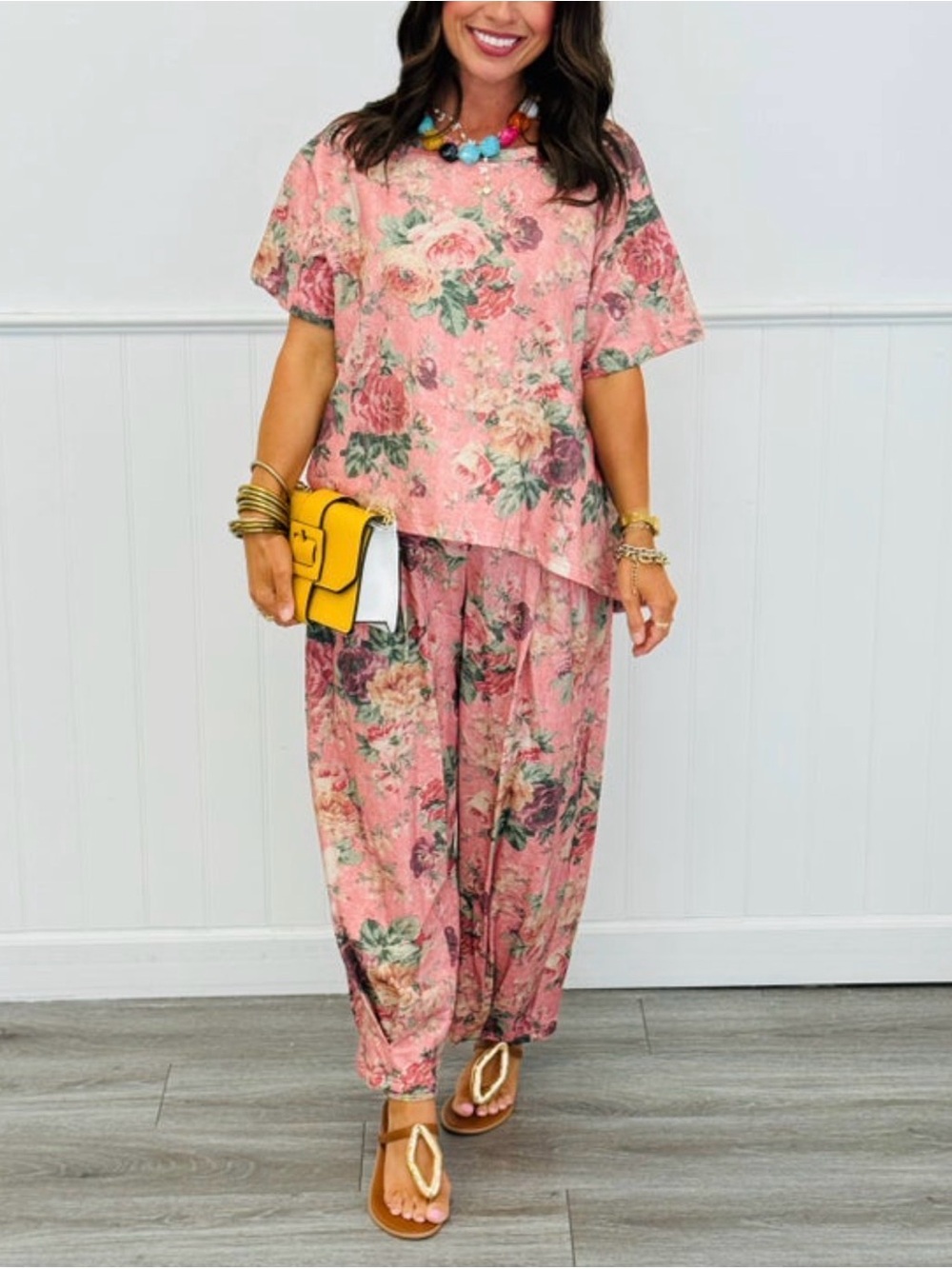 Pink Garden Floral Top & Jogger Pants Set by Davi & Dani